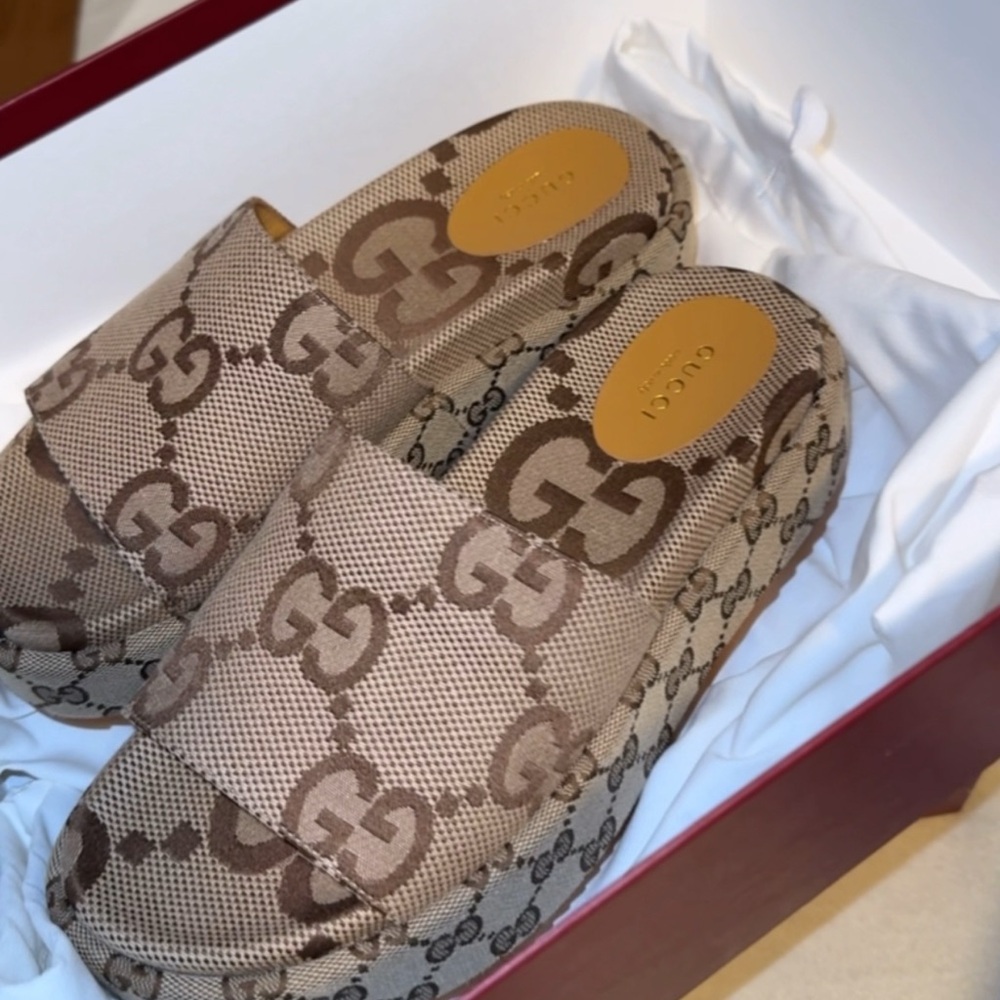 Gucci Beige GG Canvas Slide Mules